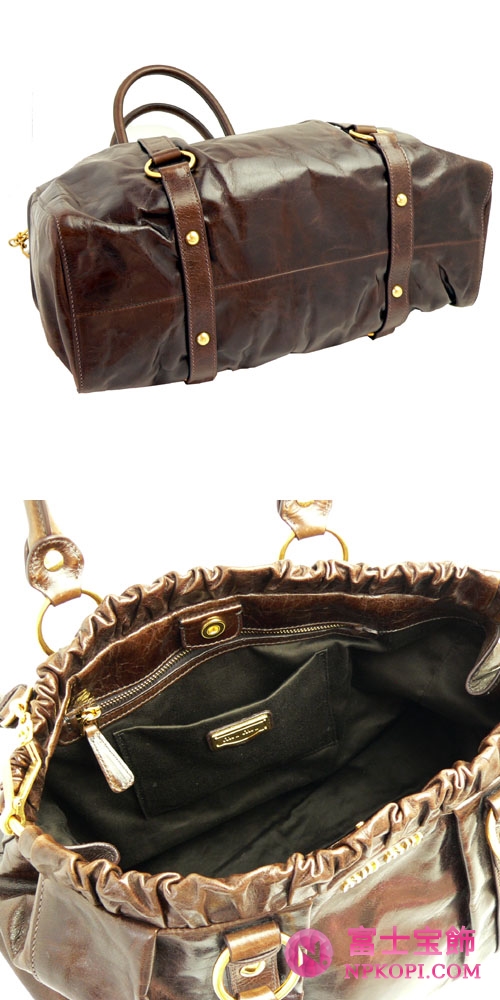 ミュウミュウ miumiu トートバッグ/ななめがけバッグ 2Way ショルダーストラップ付き ギャザーレザー ブラウン（BRUCIATO） RN0423 VITELLO LUX BRUCIATO